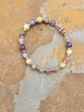 #2 Rare Unicorn Stone Stretch Bracelet with Gold Accents